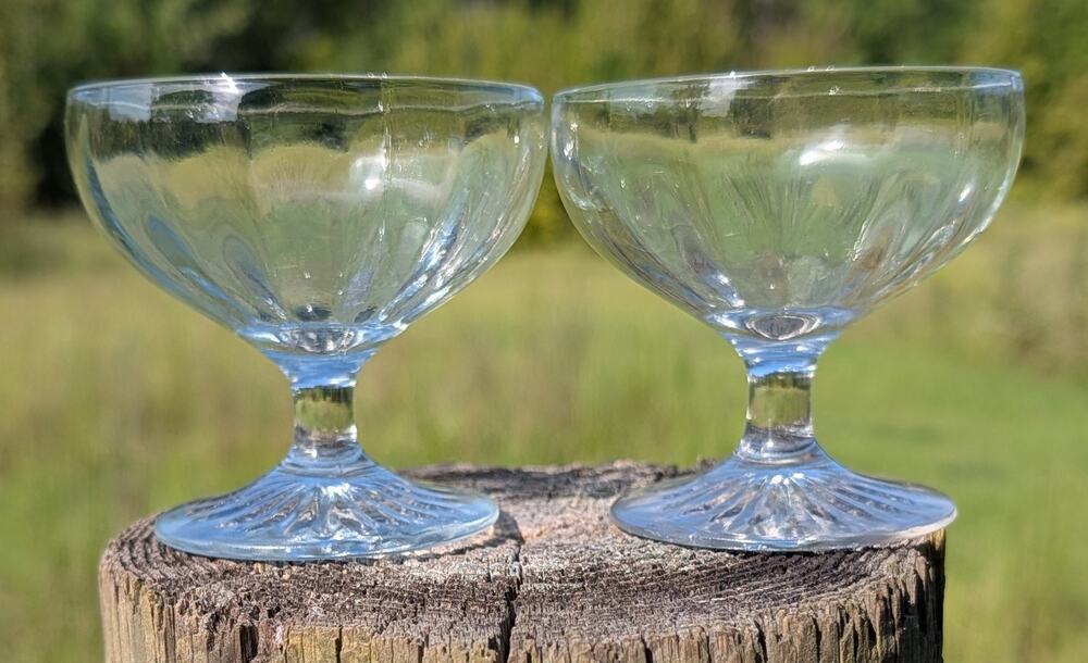 Paneled Clear Footed Dessert Sherbet Glasses 3 1/4" Custard Pair Set of 2